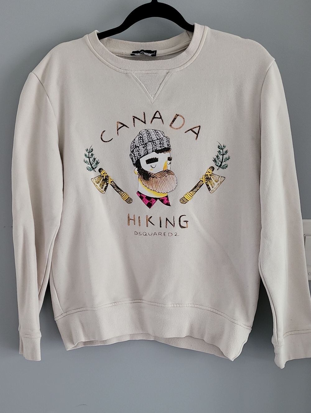 DSQUARED2 Cream Graphic 'Canada Hiking' Crewneck Sweatshirt